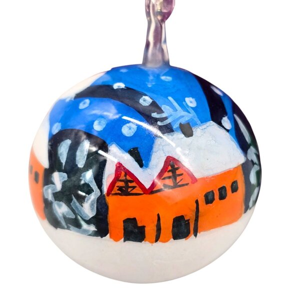 Hand-Painted Li Bien Ornament Winter Village Scene Glass Bauble With Gift Box - Picture 3 of 9
